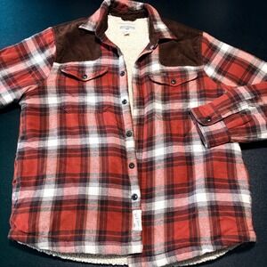 Western orange plaid flannel shirt jacket warm winter workwear men large button